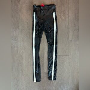 SPANX leather white stripe leggings size small